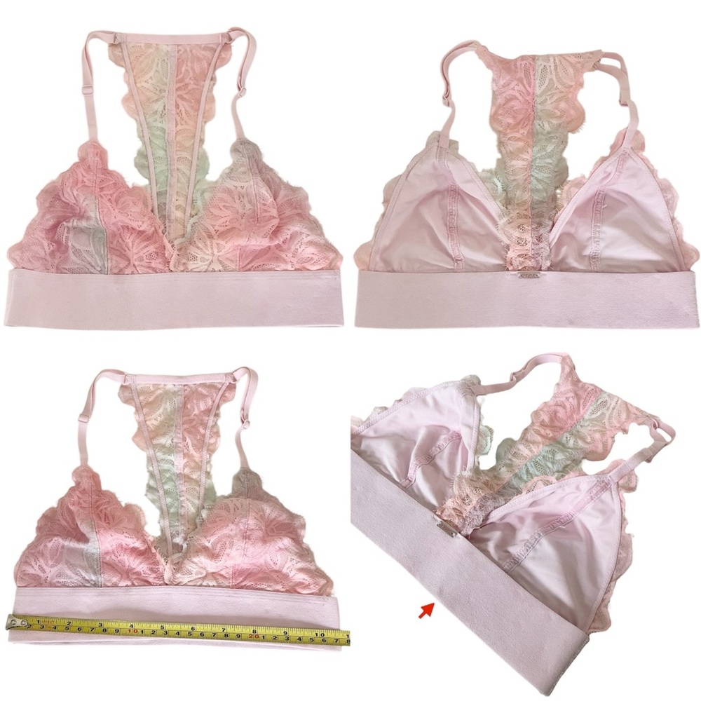 PINK Victoria's Secret Racerback Pastel Pink Tie-Dye Lace Bralette Women’s Small